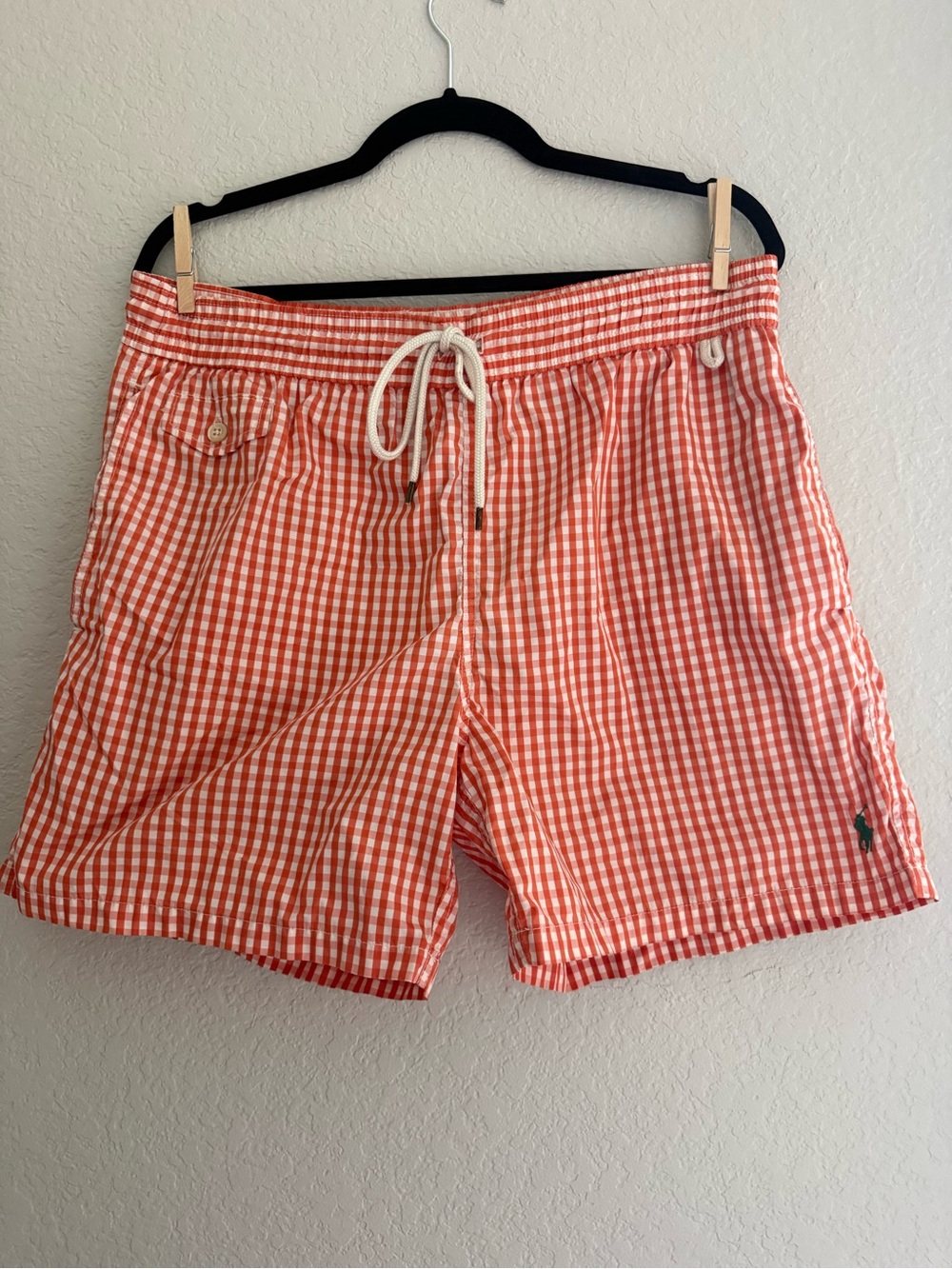 Ralph Lauren Red/Orange Gingham Swim Trunks